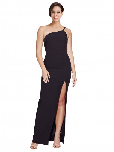Long Floor Length Crepe Prom Dress with Side Split and One Strap Australia