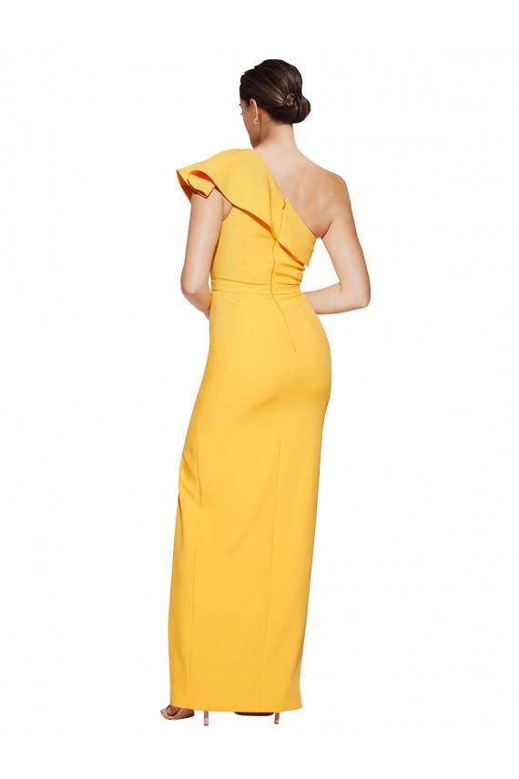 One Shoulder Floor Length Crepe Prom Dress with Thigh High Split Australia