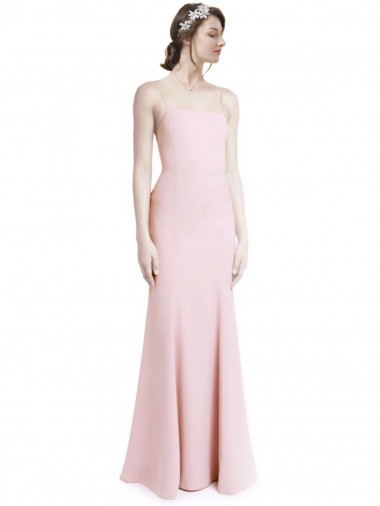 Square Neck Criss Cross Open Back Slim Crepe Prom Dress with Spaghetti Straps Australia
