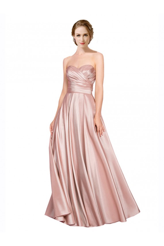 Long Plated Strapless Sweetheat Stretch Satin Prom Dress Australia