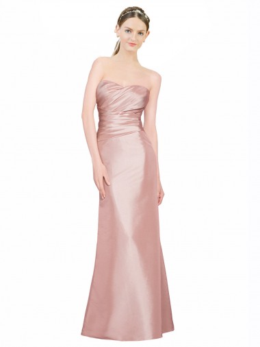 Long Strapless Stretch Satin Prom Dress with Pleats and Low Back Australia