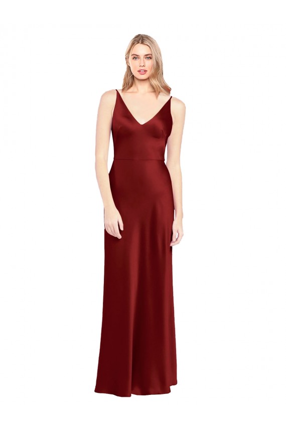 Full Length Long Stretch Satin Slip Prom Dress V-Back Australia
