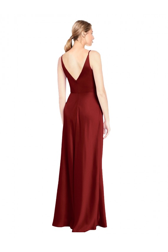 Full Length Long Stretch Satin Slip Prom Dress V-Back Australia