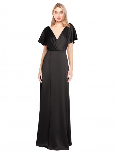 Cap Sleeves Open Back Long Stretch Satin Prom Dress Australia