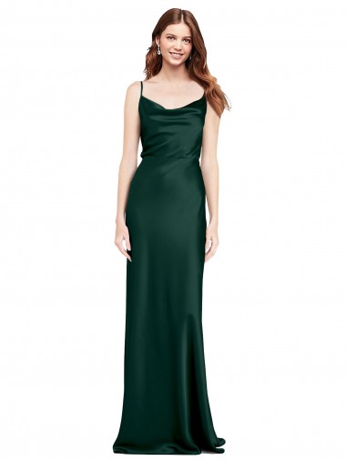 Fitted Cowl Neck Long Stretch Satin Slip Prom Dress with V-Back Australia