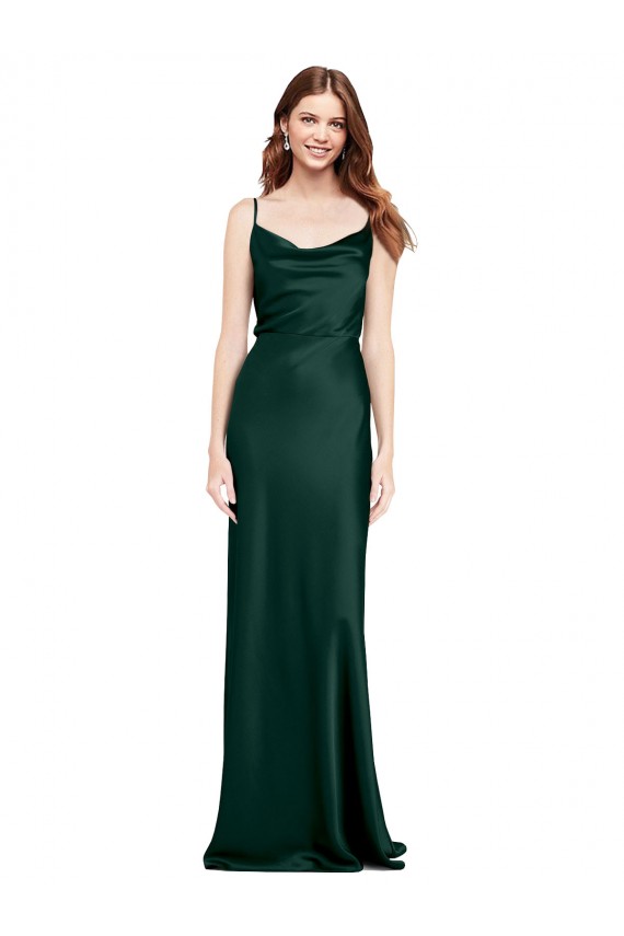Fitted Cowl Neck Long Stretch Satin Slip Prom Dress with V-Back Australia