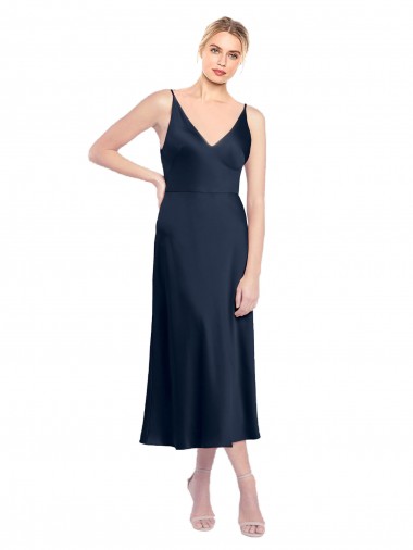 V-Neck Midi Length Short Stretch Satin Cocktail Prom Dress / Homecoming Dress V-Back Australia