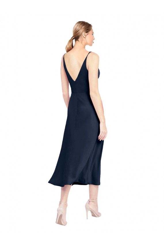 V-Neck Midi Length Short Stretch Satin Cocktail Prom Dress / Homecoming Dress V-Back Australia