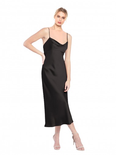 Cowl Neck Midi Length Short Stretch Satin Slip Cocktail Prom Dress / Homecoming Dress Australia