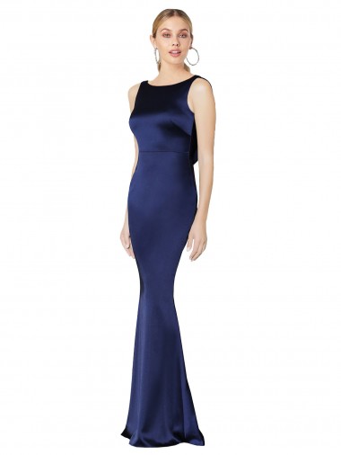 Sheath High Neck Stretch Satin Prom Dress Low Back Australia