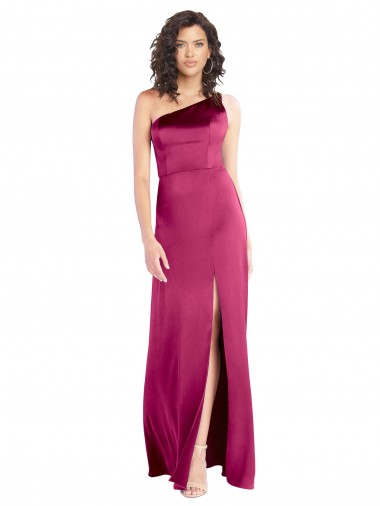 Sleek One Shoulder A-Line Long Stretch Satin Prom Dress with Spaghetti Straps Back Australia