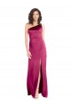Sleek One Shoulder A-Line Long Stretch Satin Prom Dress with Spaghetti Straps Back Australia