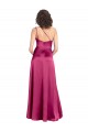 Sleek One Shoulder A-Line Long Stretch Satin Prom Dress with Spaghetti Straps Back Australia