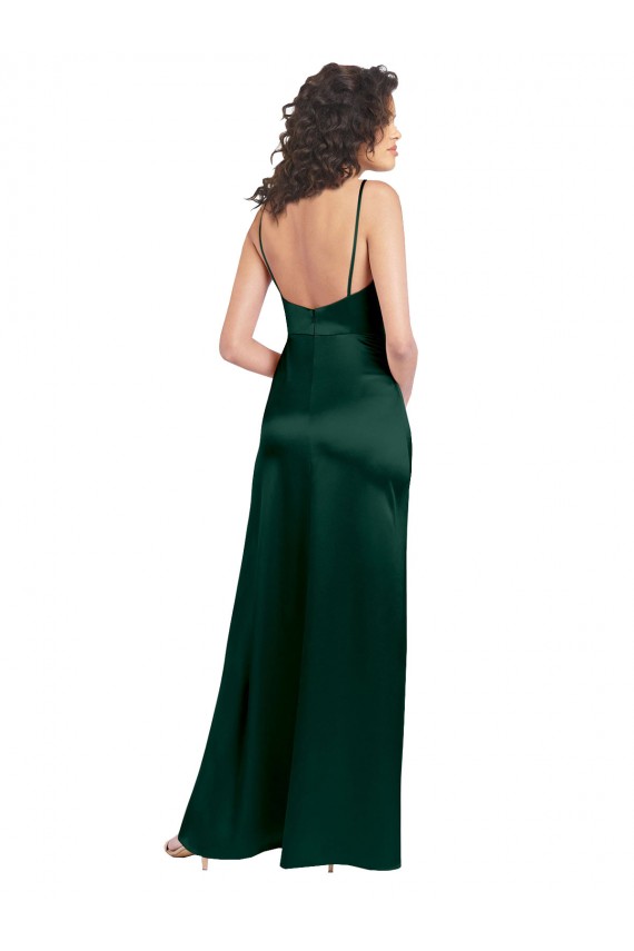 Long Slim Scoop Neck Stretch Satin Prom Dress with Open Back Australia