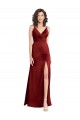 Faux Surplice Neckline Long Slim A-Line Stretch Satin Prom Dress Australia