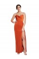 Front Cowl Neck Long Floor Length Stretch Satin Prom Dress with High Side Split Australia