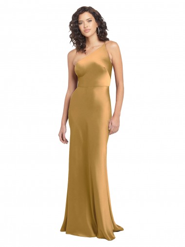 One Shoulder Long Floor Length Stretch Satin Slip Prom Dress Australia