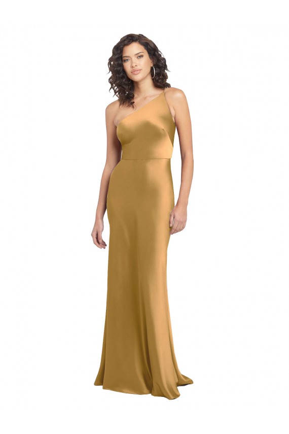 One Shoulder Long Floor Length Stretch Satin Slip Prom Dress Australia