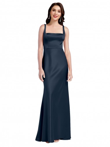 Square Neck A-Line Long Stretch Satin Prom Dress with Wide Straps Australia