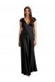 Plunging V-Neck Cap Cleeves Long Stretch Satin Prom Dress with Keyhole Back Australia