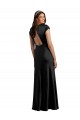 Plunging V-Neck Cap Cleeves Long Stretch Satin Prom Dress with Keyhole Back Australia