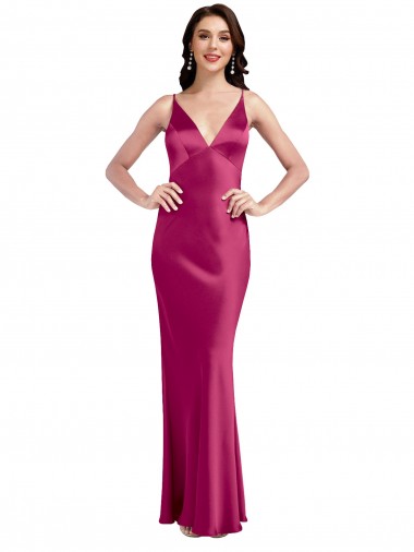 V-Neck Spaghetti Straps Slim Stretch Satin Prom Dress with Low Scoop Back Australia