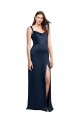 Cowl Neck Soft Long Stretch Satin Prom Dress with Side Slit and Pleated Straps Australia