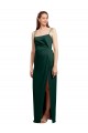 Sleek Straight Neckline Long Wrap Stretch Satin Prom Dress with Angled Pleats Australia