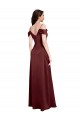 Draped Off the Shoulder Sleeves Slim A-Line Stretch Satin Prom Dress with Side Slit Australia