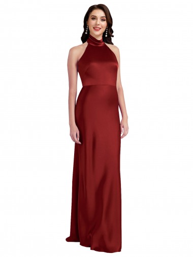 Backless Halter Long Stretch Satin Prom Dress Australia