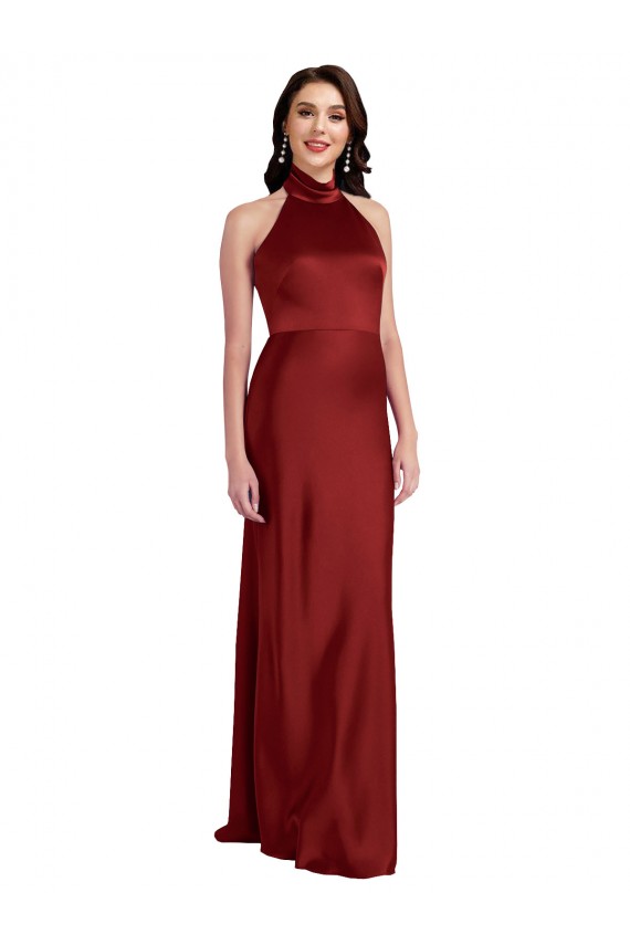 Backless Halter Long Stretch Satin Prom Dress Australia