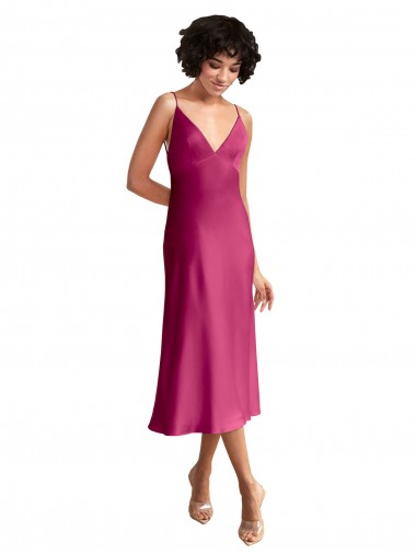 Midi Length V-Neck Short Stretch Satin Cocktail Prom Dress / Homecoming Dress with Low Scoop Back Australia