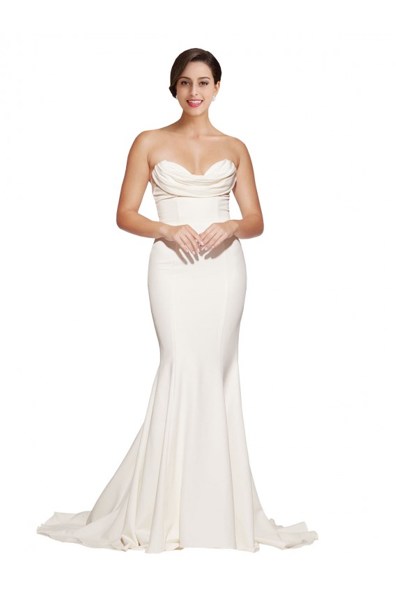 Strapless Cowl Neck Sweep Train Stretch Satin Prom Dress Australia