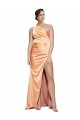 One Shoulder Ruched Stretch Satin Prom Dress with Thigh High Split Australia