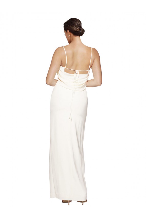High Neck Stretch Satin Prom Dress with Low Back and Side Slit Australia