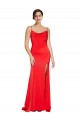 Low Back Cowl Neck Stretch Satin Prom Dress with High Side Slit Australia
