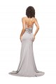 High Neck Low Back Long Full Length Stretch Satin Prom Dress Australia