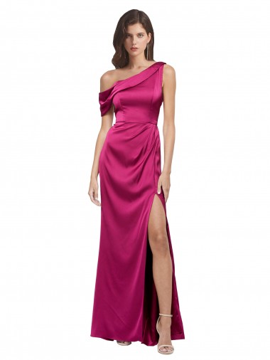 Off the Shoulder Short Sleeves Stretch Satin Prom Dress with Side Slit Australia