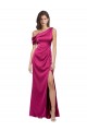 Off the Shoulder Short Sleeves Stretch Satin Prom Dress with Side Slit Australia