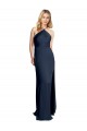Halter Neckline Long Stretch Satin Prom Dress with Strappy Back and Side Slit Australia
