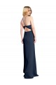 Halter Neckline Long Stretch Satin Prom Dress with Strappy Back and Side Slit Australia