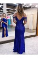 Cold Shoulder Sleeveless Long Floor Length Velvet Sequin Prom Dress with Slit Australia