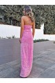 Halter Sleeveless Long Floor Length Velvet Sequin Prom Dress with Slit Australia