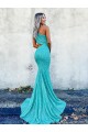 Mermaid One Shoulder Sleeveless Long Sweep Train Velvet Sequin Prom Dress Australia