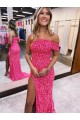 One Shoulder Sleeveless Long Sweep Train Velvet Sequin Prom Dress with Side Slit Australia