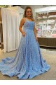 A-Line Scoop Sleeveless Long Court Train Velvet Sequin Prom Dress Australia