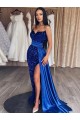 Sweetheart Sleeveless Long Sweep Train Velvet Sequin Prom Dress with Slit Australia