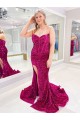 Long Sweetheart Sleeveless Sweep Train Velvet Sequin Prom Dress with Slit Australia