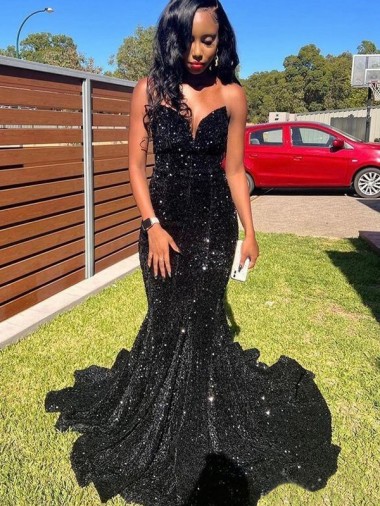 Mermaid Sweetheart Sleeveless Long Floor Length Velvet Sequin Prom Dress Australia