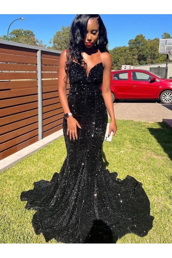 Mermaid Sweetheart Sleeveless Long Floor Length Velvet Sequin Prom Dress Australia